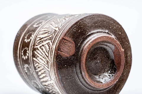 Japanese Teacup - Brown White Floral Mishima Glazed Kiyomizu-yaki Guinomi - 65ml