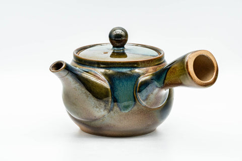 Japanese Kyusu - Blue Brown Glazed Mesh Filter Side-handled Teapot - 300ml - Tezumi