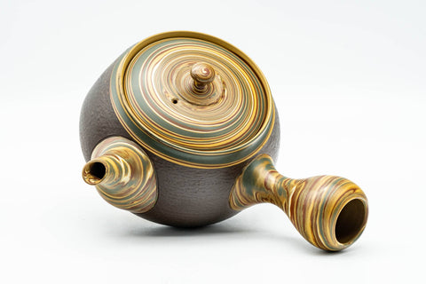 Japanese Kyusu - Engraved Floral Nerikomi Textured Tokoname-yaki Debeso Teapot - 240ml - Tezumi