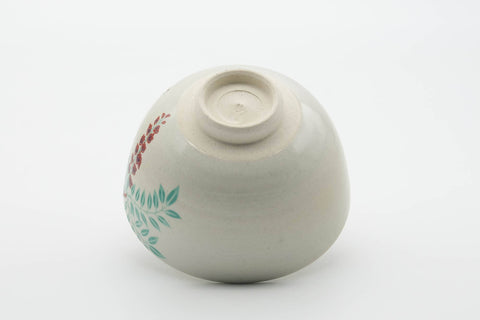Japanese Matcha Bowl - Green Red Floral Kyo-yaki Chawan - 400ml