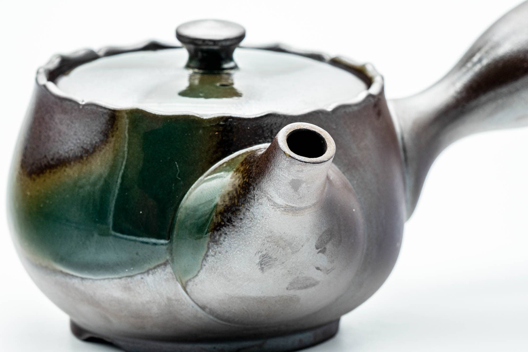 Japanese Kyusu - Green Ash Glazed Banko-yaki Mesh Teapot - 375ml