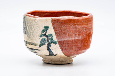 Japanese Matcha Bowl - 楽入窯 Rakunyu Kiln - Scenic Red Aka-Raku Chawan - 300ml