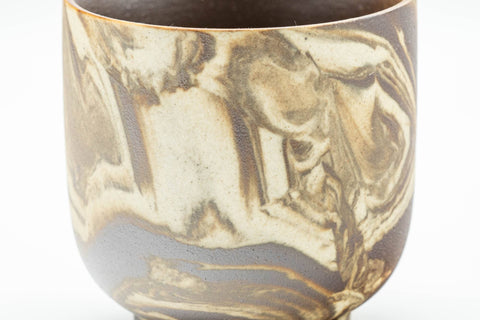 Japanese Teacup - Beige Brown Marbled Yunomi - 110ml - closeup of the beige and brown marbled clay surface