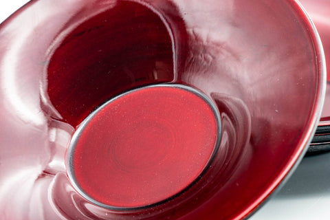 Japanese Chataku - Set of 4 Scarlet Red Black Lacquered Tea Saucers