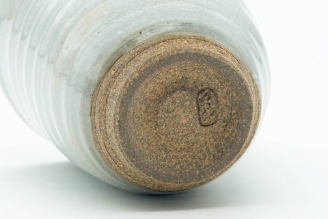Tezumi — Japanese Teacup - Grey Glazed Spiraling Yunomi - 120ml — inverted showing the foot ring