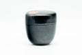 Japanese Natsume - Chrysanthemum Floral Black Lacquer Matcha Tea Caddy - 100ml - closed caddy, side view