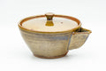 Japanese Tea Set - Green Purple Drip-Glazed Houhin Teapot with Katakuchi Water Cooler and 5 Yunomi Teacups - front view of the houhin teapot