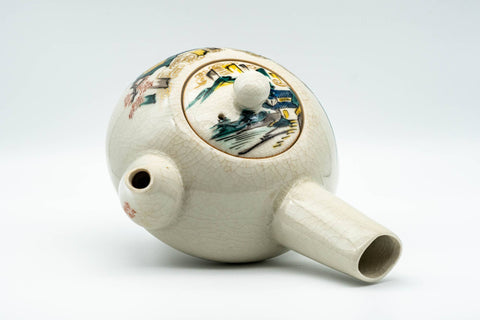 Japanese Kyusu - Beige Countryside Motifs Kutani-yaki Debeso Teapot - 450ml - Tezumi