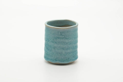 Tezumi — Japanese Teacup - Large Spiraling Teal Glazed Yunomi - 250ml — front view from another angle