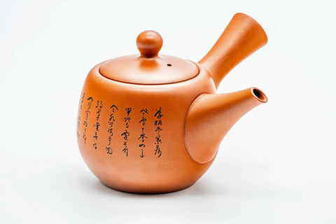 Japanese Kyusu - Calligraphy Engraved Red Shudei Tokoname-yaki Ceramic Filter Teapot - 350ml
