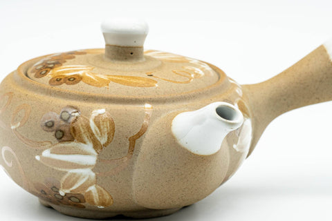 Japanese Kyusu - Floral Beige Glazed Porcelain Teapot - 300ml - Tezumi
