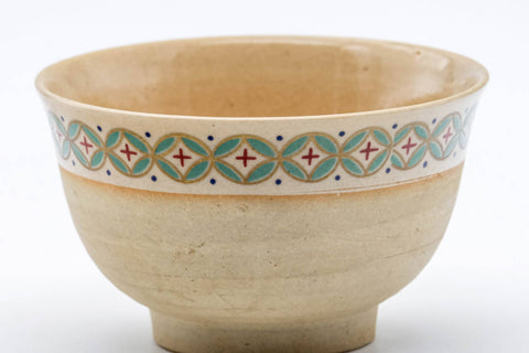 Tezumi — Japanese Teacups - Set of 3 Beige Green Patterned Kiyomizu-yaki Yunomi - 125ml — inverted showing the foot ring