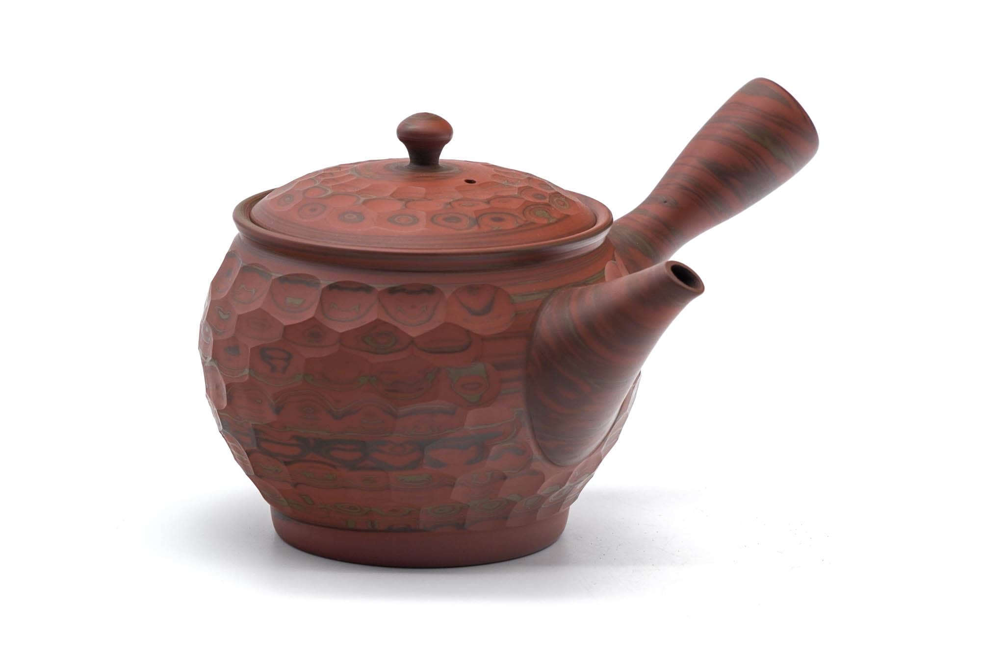 Japanese Kyusu - 小西研二 Konishi Kenji - 友仙 Yusen - Faceted Red Nerikomi Tokoname-yaki Teapot - 450ml