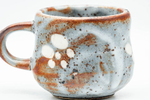 Tezumi — Japanese Teacup - Blue Shino Glazed Ushirode Yunomi - 150ml — tipped to show the interior