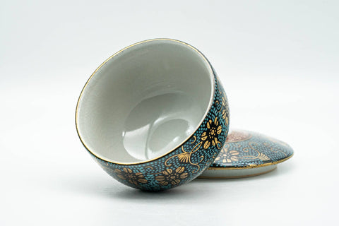Japanese Teacup - 九谷焼 Floral Aochibu Kutani-yaki Porcelain Lidded Yunomi - 120ml - Tezumi