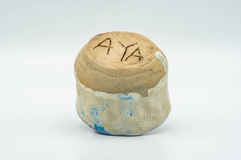 Japanese Teacup - Cloudy White and Blue Glazed Wabi-Sabi Guinomi - 60ml - Tezumi