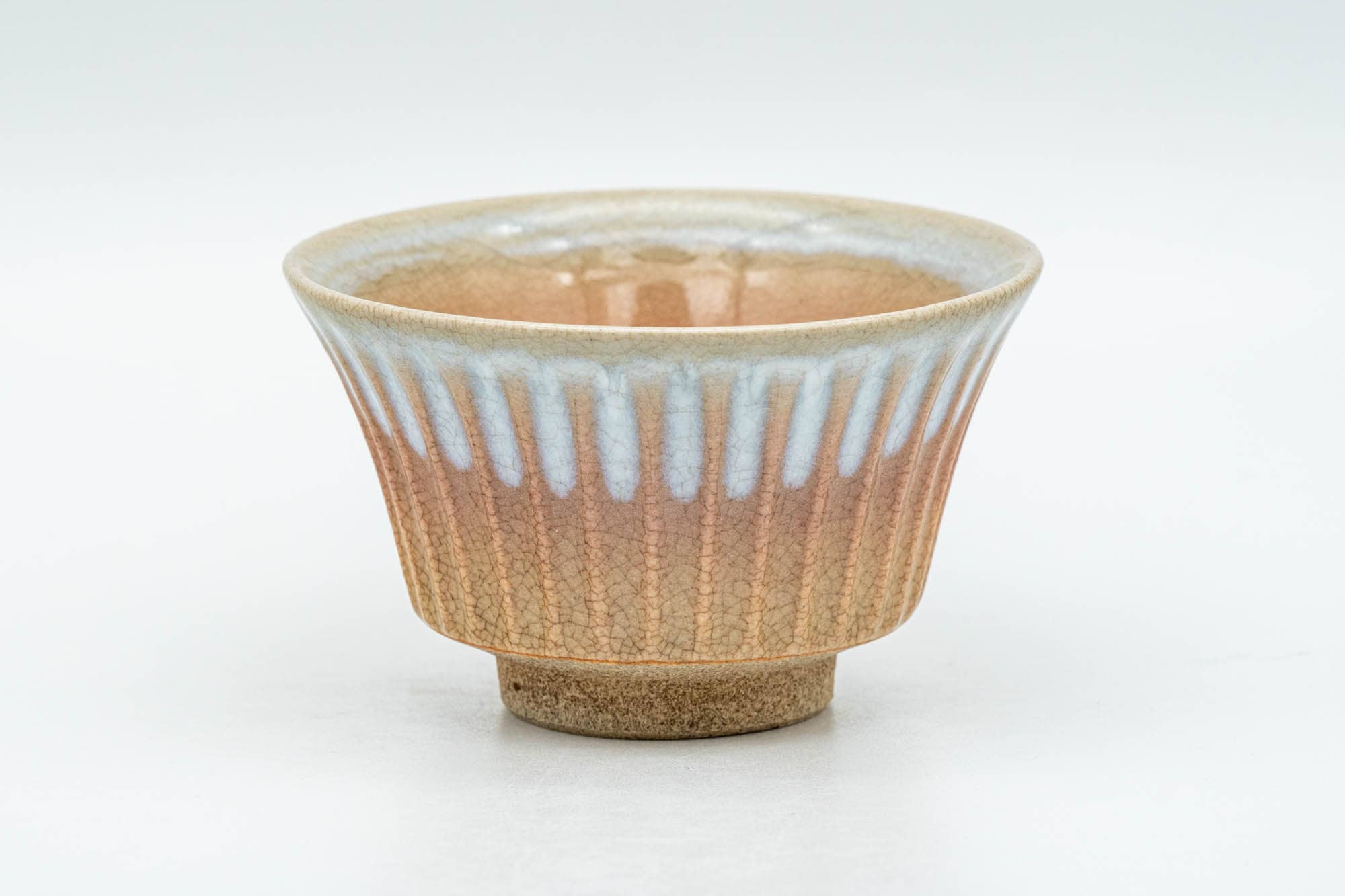 Japanese Teacup - 天鵬山 Tsubaki Kiln - Groovy Hagi-yaki Yunomi - 70ml - Tezumi