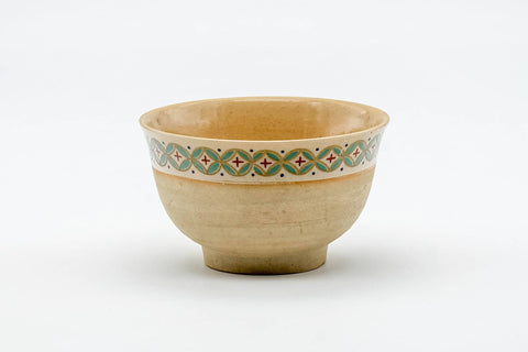 Tezumi — Japanese Teacups - Set of 3 Beige Green Patterned Kiyomizu-yaki Yunomi - 125ml — top-down view of the interior