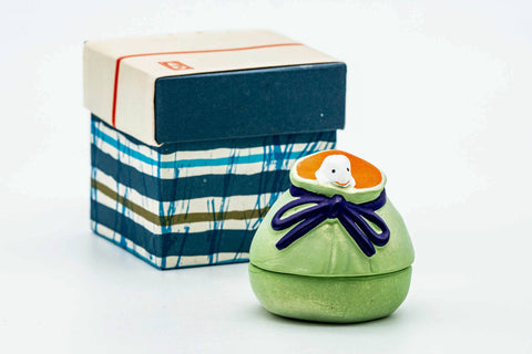 Japanese Kogo - Decorative Green Ceramic Incense Container