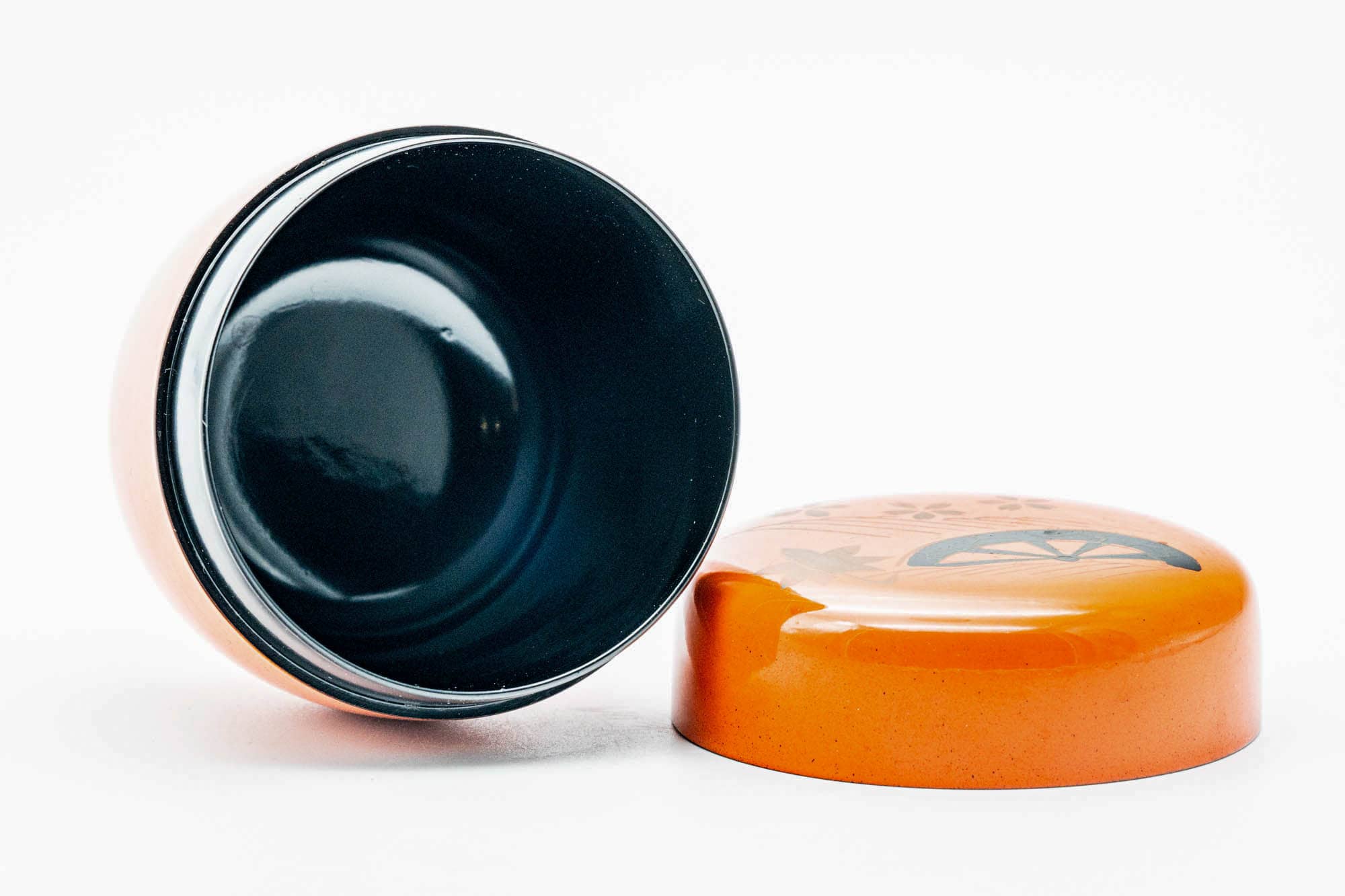 Japanese Natsume - Waterwheel Sakura Orange Lacquered Matcha Tea Caddy - 110ml