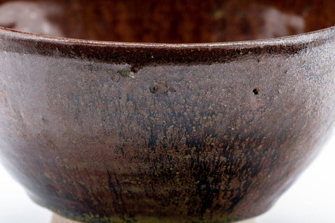 Tezumi — Japanese Matcha Bowl - Dark Red Oil Spot Glazed Chawan - 250ml — tipped to show the interior