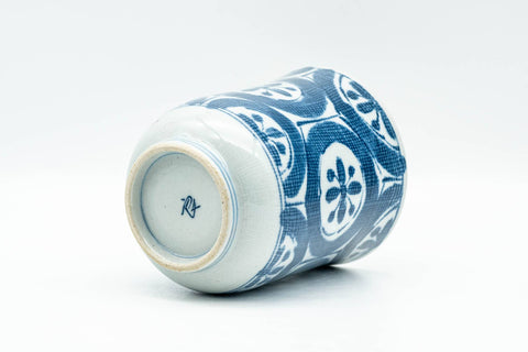 Japanese Teacup - Blue Floral Geometric Arita-yaki Yunomi - 180ml