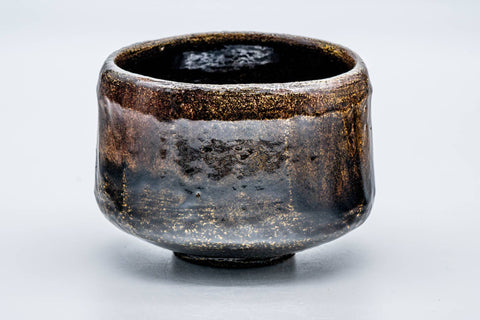 Japanese Matcha Bowl - 手 Faceted Black Amber Glazed Raku Chawan - 300ml