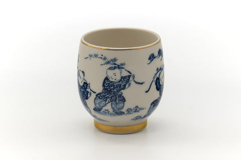 Tezumi — Japanese Teacup - Blue Motif Porcelain Yunomi - 155ml — front view from another angle