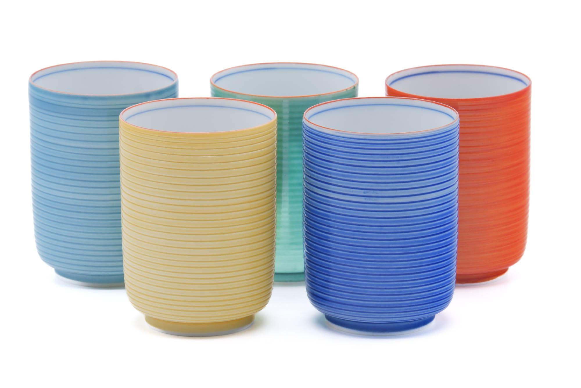Japanese Teacups - Set of 5 Colourful Arita-yaki Yunomi - 170ml