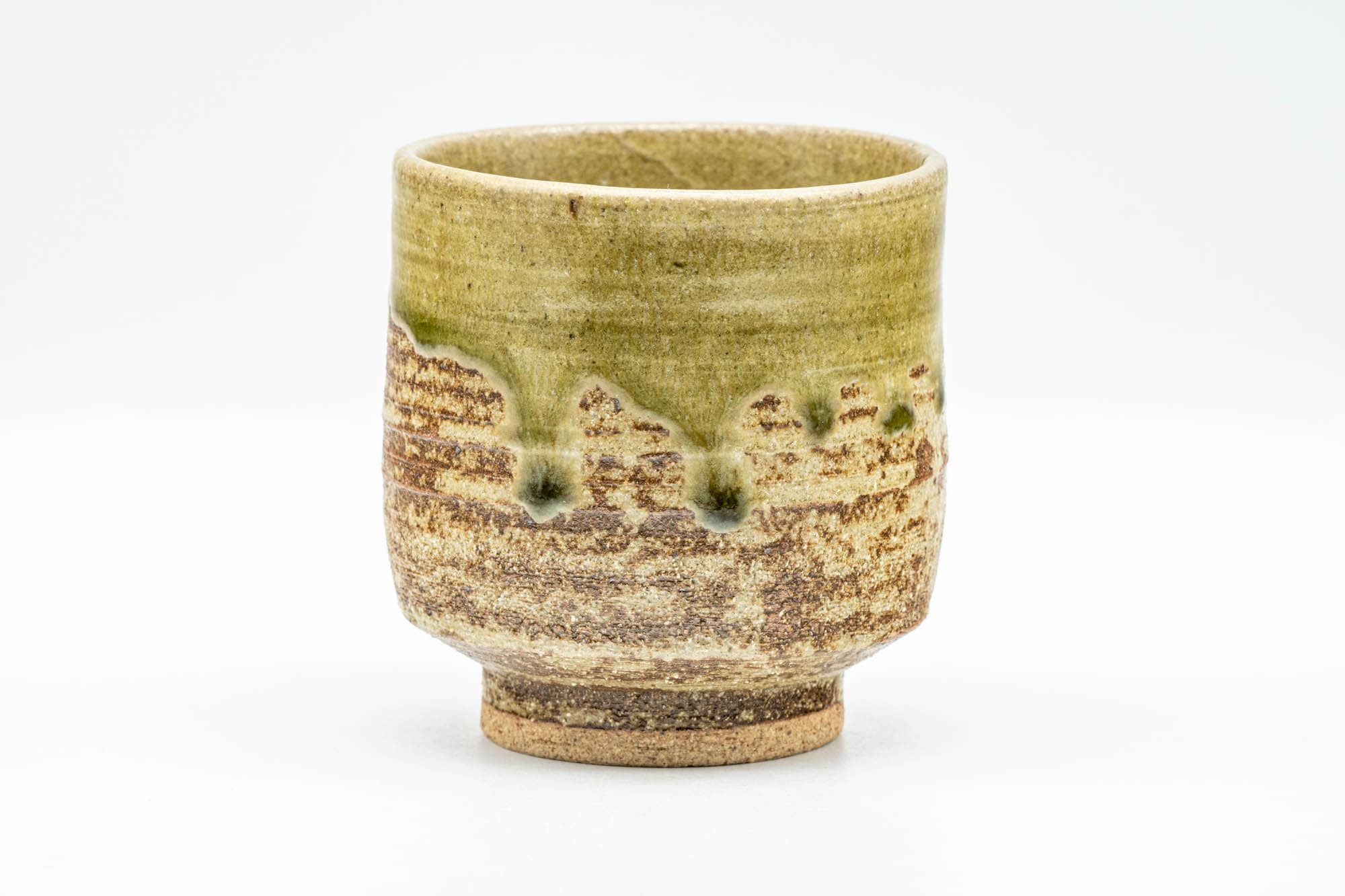 Japanese Teacup - Brown Textured Green Drip-Glazed Yunomi - 170ml