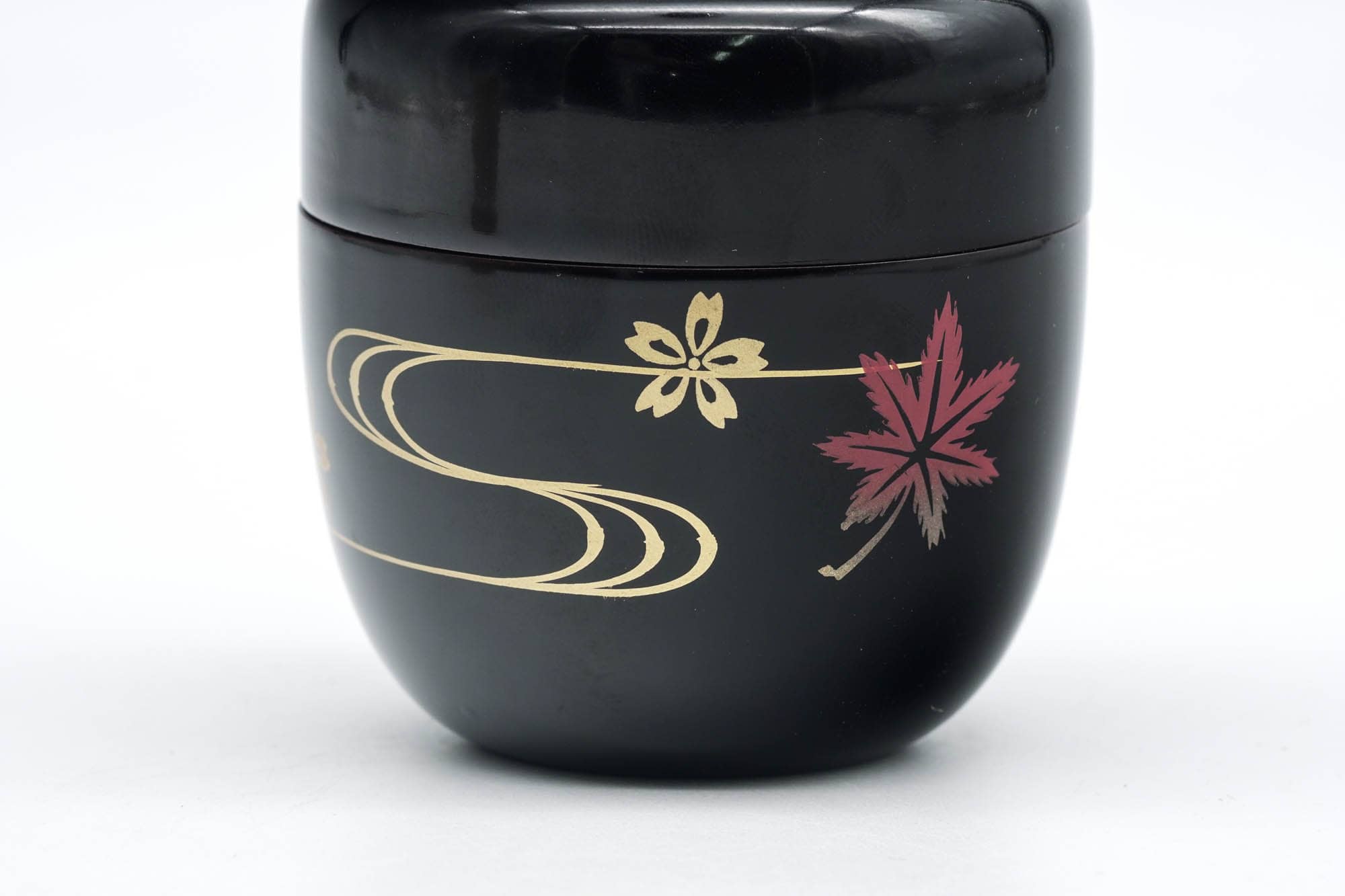Japanese Canister - Autumn Leaves Black Lacquer Matcha Tea Caddy - 100ml