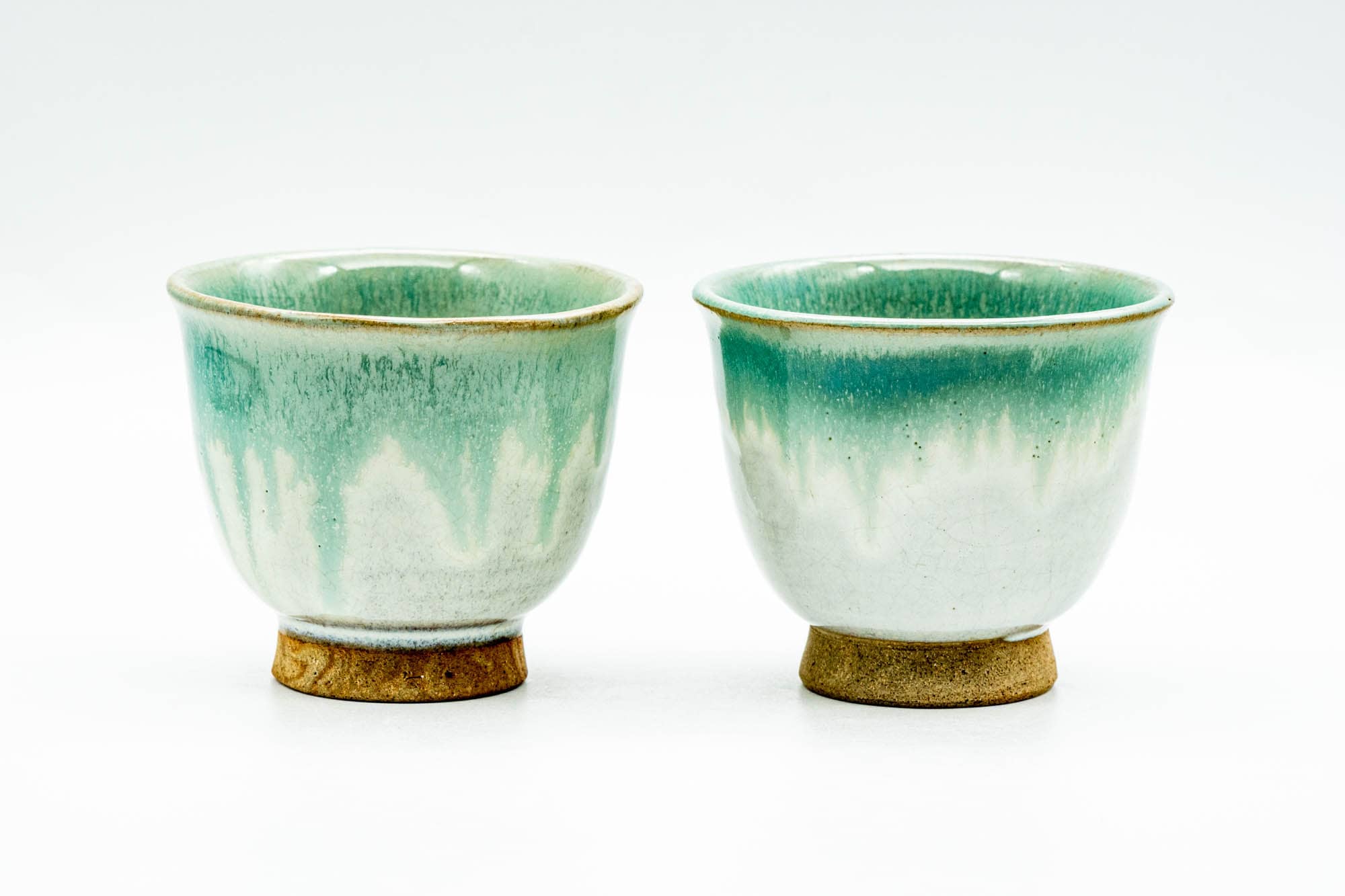 Japanese Teacups - Pair of Green Drip-Glazed Agano-yaki Yunomi - 100ml