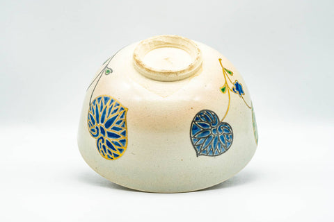 Japanese Matcha Bowl - Gold Green Leaves Kyo-yaki Chawan - 300ml