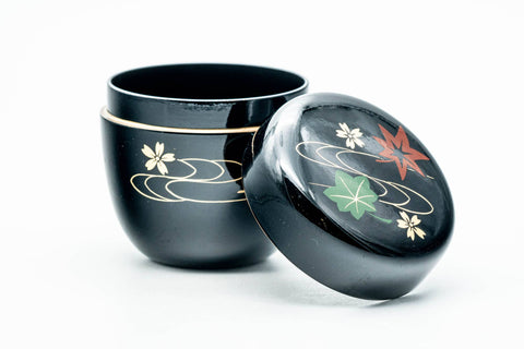 Japanese Natsume - Momiji Sakura Black Lacquer Matcha Tea Caddy - 110ml