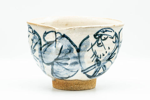 Japanese Matcha Bowl - Blue Sensei White Glazed Wabi Chawan - 400ml