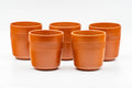 Tezumi — Japanese Teacups - Set of 5 Red Shudei Tochiri Engraved Tokoname-yaki Yunomi - 110ml — front view