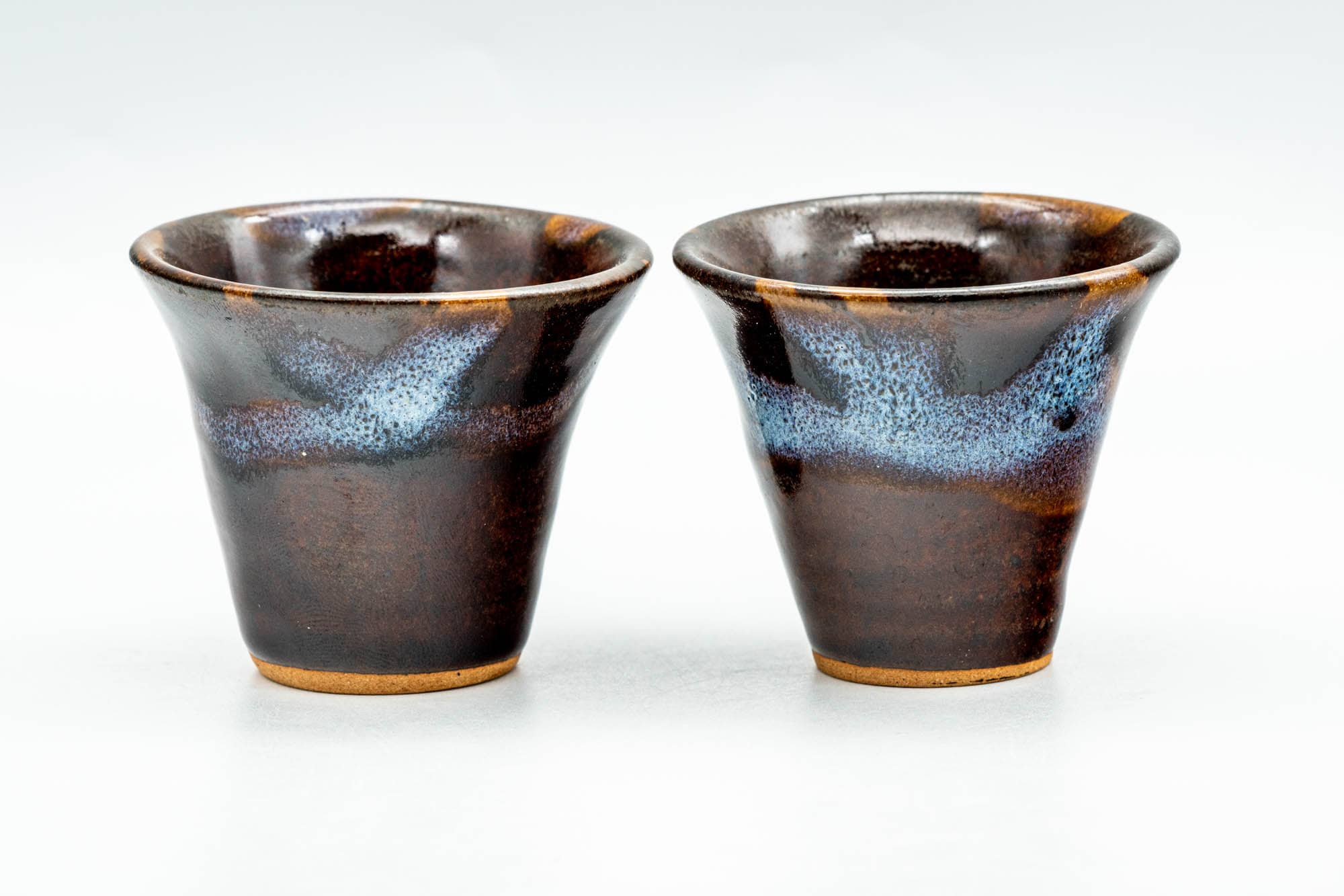 Japanese Teacups - Pair of Brown Blue Hare's Fur Glazed Guinomi - 30ml