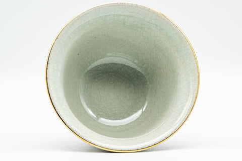 Japanese Teacup - Chrysanthemum Ume Kutani-yaki Yunomi - 120ml - overhead view showing the pale celadon interior and rim