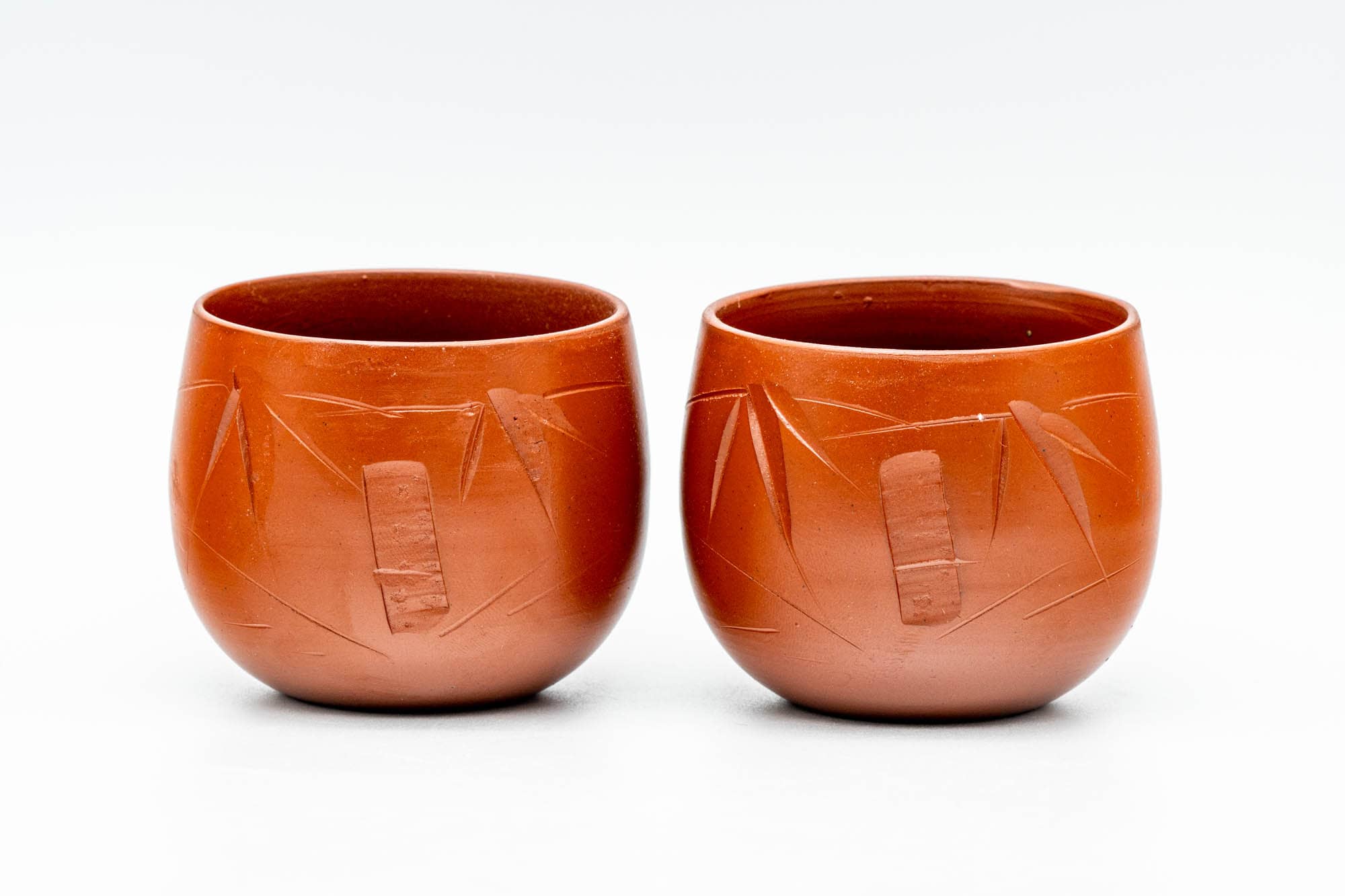 Japanese Tea Set - Bamboo Engraved Tokoname-yaki Kyusu Teapot with 2 Yunomi Teacups