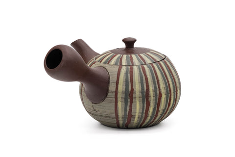 Brown Striped Tokoname Mesh Filter Teapot - 180ml