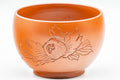Japanese Teacups - Pair of Floral Engraved White Inner Glazed Tokoname-yaki Yunomi - 125ml - closeup of a cup showing the engraved flower
