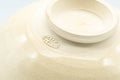 Japanese Matcha Bowl - Beige Green Geometric Kyo-yaki Chawan 200ml - angled bottom view of the base