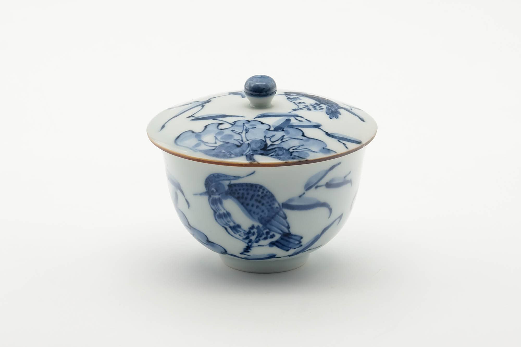 Japanese Teacup - Blue Bird Floral Arita-yaki Lidded Yunomi - 150ml