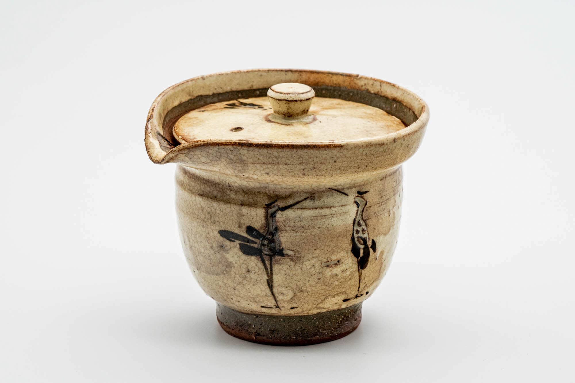 Japanese Shiboridashi - Beige Egret Kiyomizu-yaki Handle-less Teapot - 180ml
