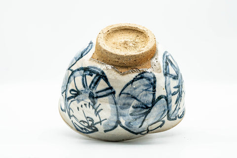 Japanese Matcha Bowl - Blue Sensei White Glazed Wabi Chawan - 400ml