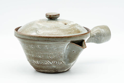 Japanese Kyusu - Chrysanthemum Grey Glazed Kiyomizu-yaki Do-ake Teapot - 200ml - Tezumi