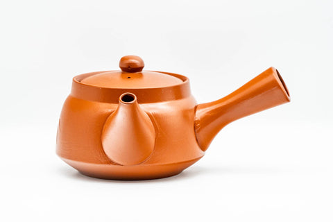 Japanese Kyusu - Bamboo Engraved Red Shudei Tokoname-yaki Debeso Teapot - 360ml