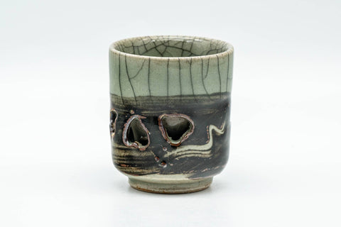 Tezumi — Japanese Teacup - Small Celadon Glazed Obori Soma-yaki Guinomi - 25ml — front view from another angle