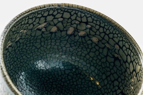 Japanese Matcha Bowl - Green Reptilian Glazed Hantsutsu-gata Chawan - 300ml