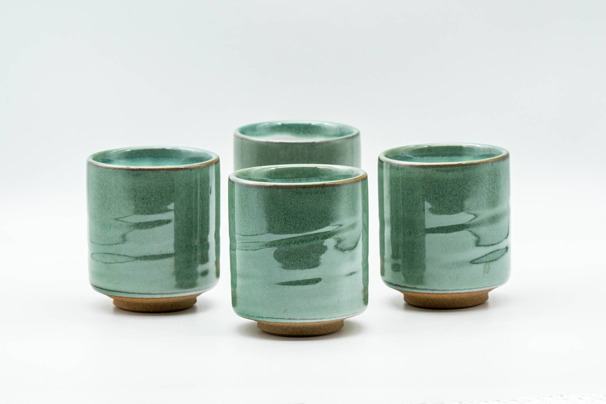 Japanese Teacups - Set of 4 Green Turquoise Tsutsu-gata Yunomi - 130ml